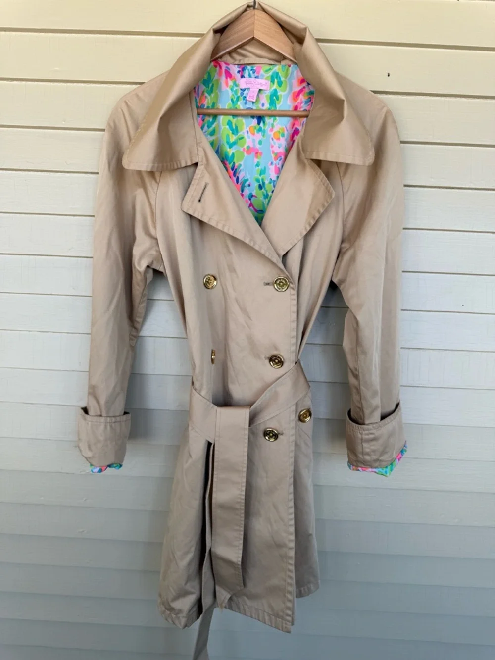 Lilly Pulitzer Qynn Trench Coat Tan - Picture 4 of 13